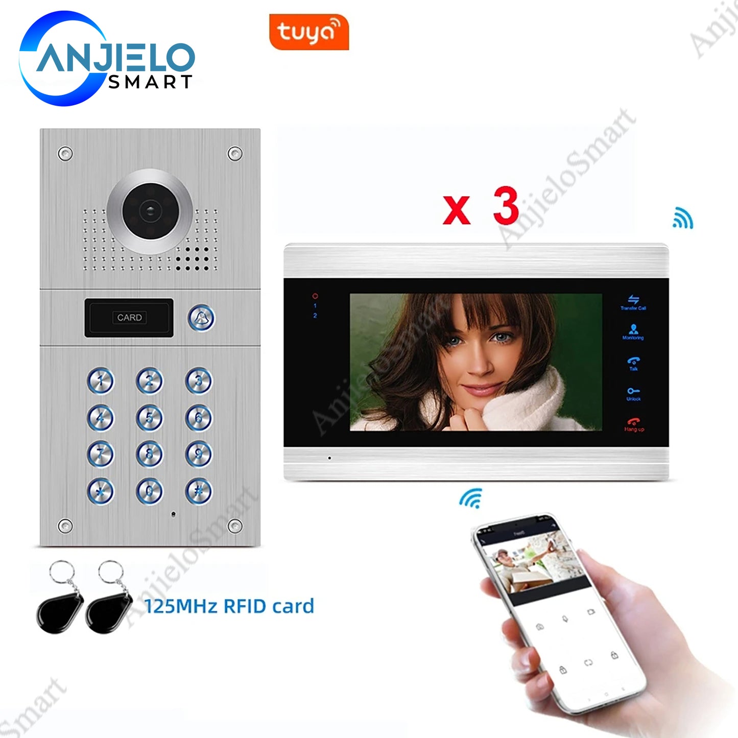 AnjieloSmart  7'' WIFI Smart Tuya Video Door Phone Intercom System with 1080P/AHD Doorbell Recording, Support iOS/Android Remote Unlock