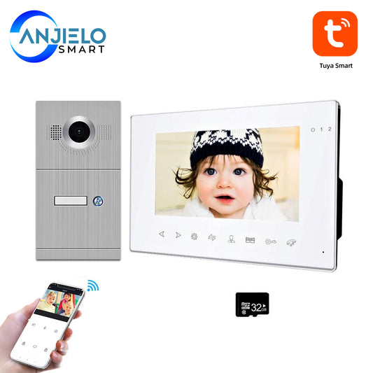 7 Inch Wired Wifi Tuya Smart Remote Control Unlock Video Door Phone Intercom System Motion Detection Record for Home Security