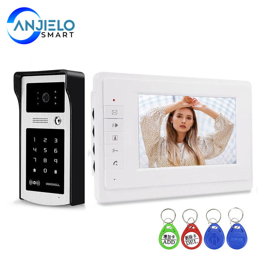 7-inch Home Wired Video Intercom RFID Video Camera Door Phone Intercom System for Apartments Security Support Card Password Unlock