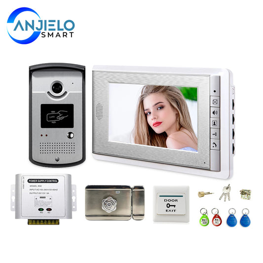 7-inch Video Door Phone Kit with ID Keyfobs + Electric Lock + Power Supply+ Door Exit for villa Video Doorbell video Intercom System