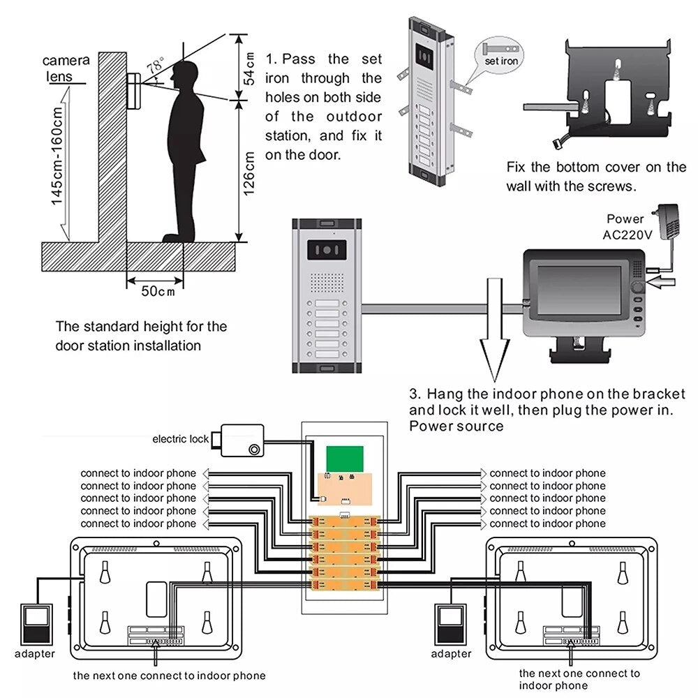 AnjieloSmart Big 9 Inch Indoor Monitor Video Intercom For Apartment Video Entryphone With IR Night Vision Camera