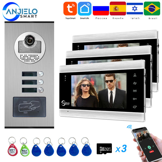 Anjielosmart 7 inch Tuya Smart Video Intercom For Home Video Doorphone Doorbell Camera Villa Wifi Video Intercom System Apartment