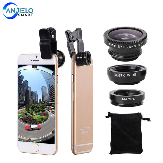 AnjieloSmart 3-in-1 Wide Angle Macro Fisheye Lens Kits & Clip for Smart Phones