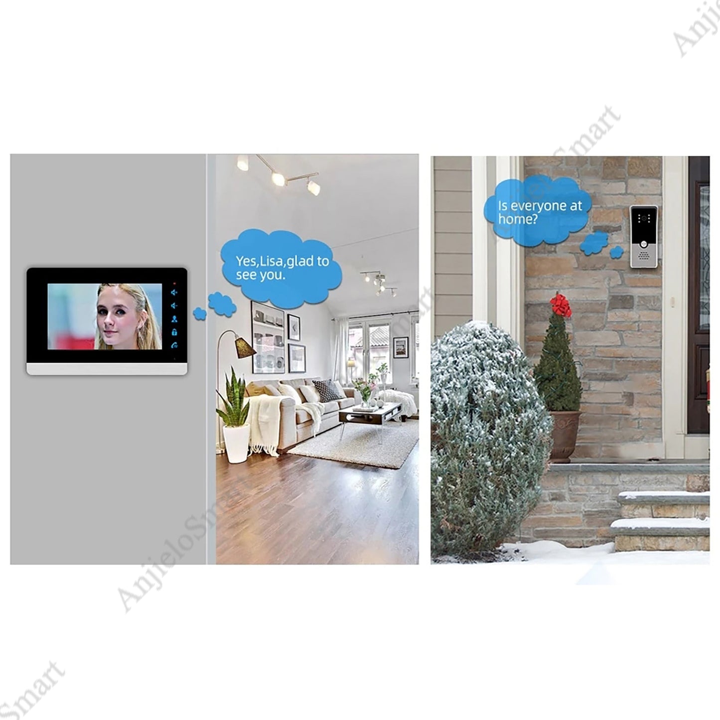 AnjieloSmart 7'' Video Intercom Video Door Phone System, 600TVL Wide Angle Degree Day and Night Vision