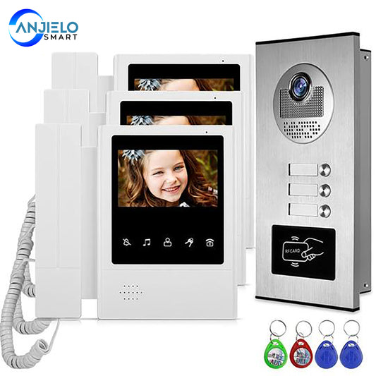 AnjieloSmart Home 4.3'' TFT Wired Video Intercom Doorbell System RFID Camera with 2/3/4 Monitor Doorphone