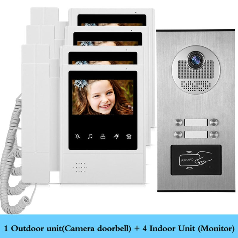 AnjieloSmart Home 4.3'' TFT Wired Video Intercom Doorbell System RFID Camera with 2/3/4 Monitor Doorphone