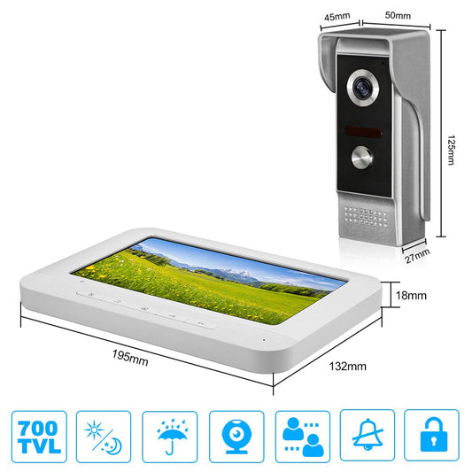 Home 7'' Wired Video Door Phone Intercom System Video Doorbell IR Night Vision Dual-way Intercom for Apartment Security