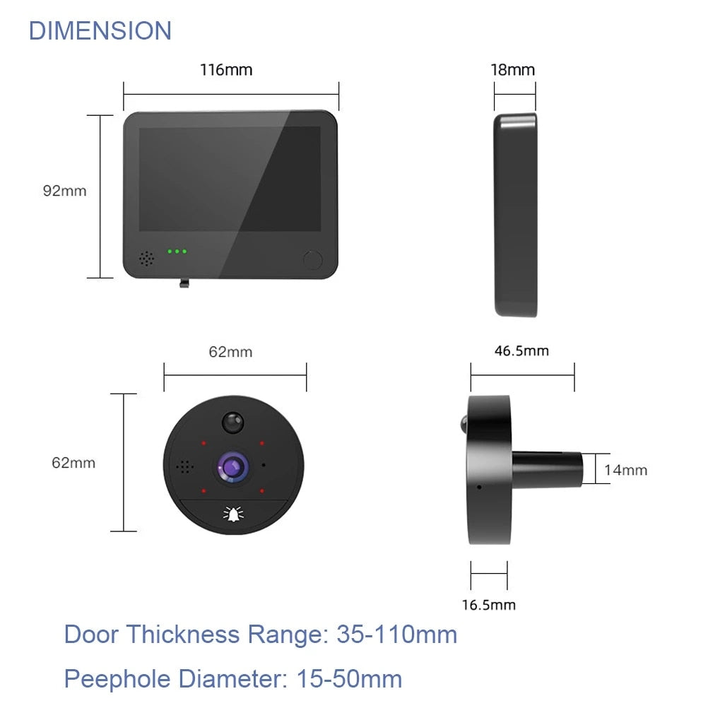New 1080P Peephole Video Doorbell  Camera Wifi Door Bell Viewer High Degree Motion Detection Tuya APP Remote Control for Home