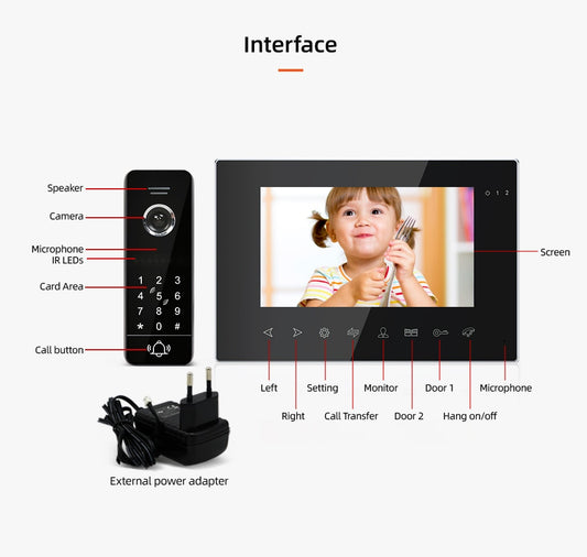 New 7 Inch Tuya Smart app Remote Wired monitor With IR Video Door Bell Support Password RFID Card Unlock For Home Access Control