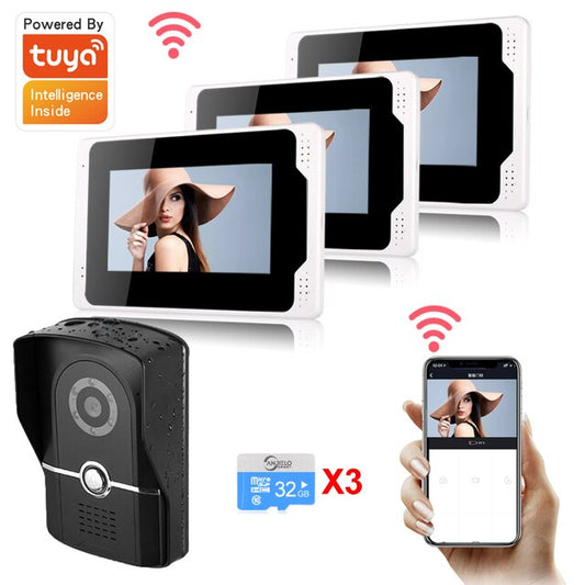 New Smart Tuya 7 inch WiFi Video Doorbell Camera Video Intercom 3 Touch Screen Monitors APP Remote Control For Familiy Security