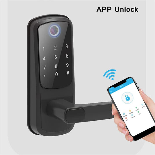 smart door lock Fingerprint Lock Tuya APP Bluetooth Remote Control Support Password Key for Indoor Wooden Metal Electronic Mortise Door