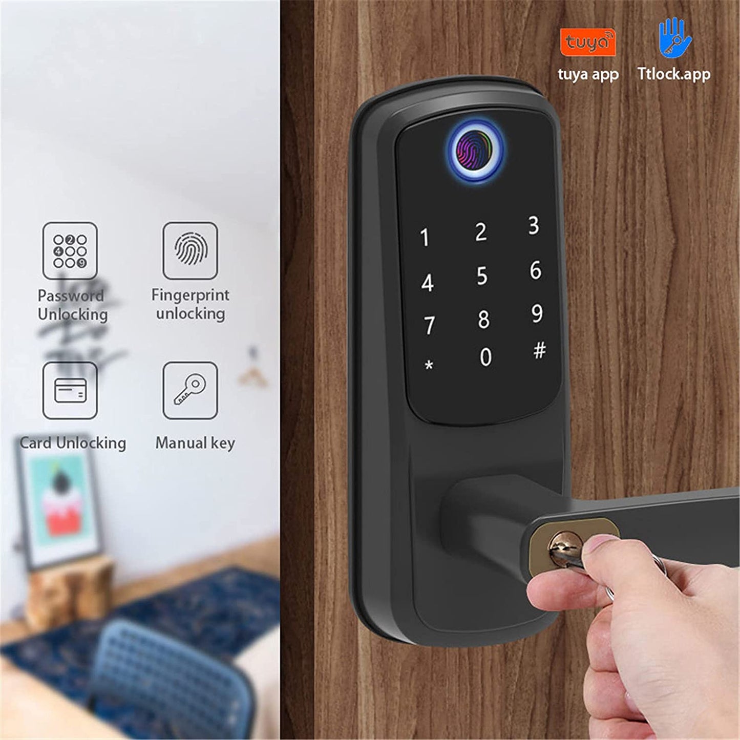 smart door lock Fingerprint Lock Tuya APP Bluetooth Remote Control Support Password Key for Indoor Wooden Metal Electronic Mortise Door