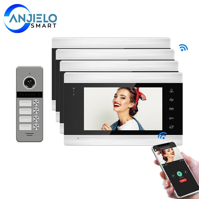Smart Tuya WiFi Wired 1080P Video Door Phone Intercom System With 7 inch Moniter Motion Detection for Multi-Apartments Security