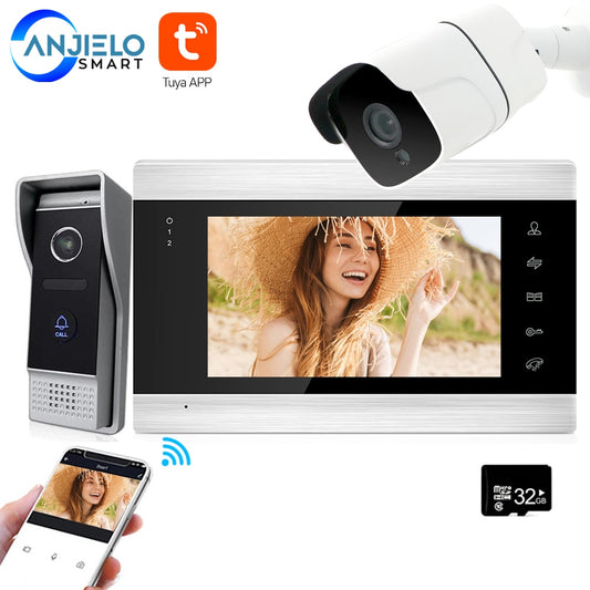 Smart Tuya Wifi Door Phone Intercom System 7 "Color Screen Moniter Wide Angle 1080P AHD Doorbell Viewer Remote Control Unlock