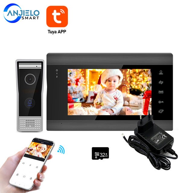 Tuya 7 inch 1080P/AHD Wifi Home Video Doorphone Intercom System Support Remote Unlock Motion Detect Record with 32G memory Card