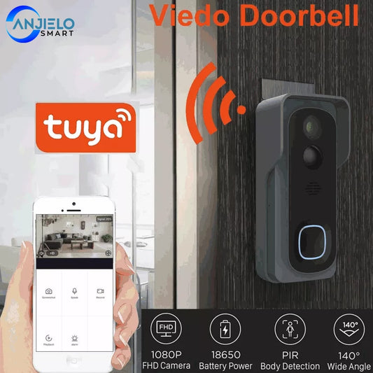 Tuya WiFi Wireless HD 1080P Smart Video Doorbell with Battery Compatible with Google & Alexa Waterproof doorbell Home Security