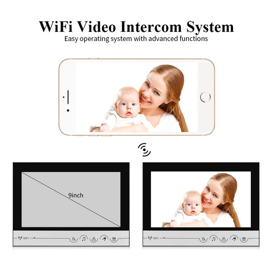 WIFI Smart 9 Inch Home Video Doorbell System Visual Door Phone Unlock HD Screen