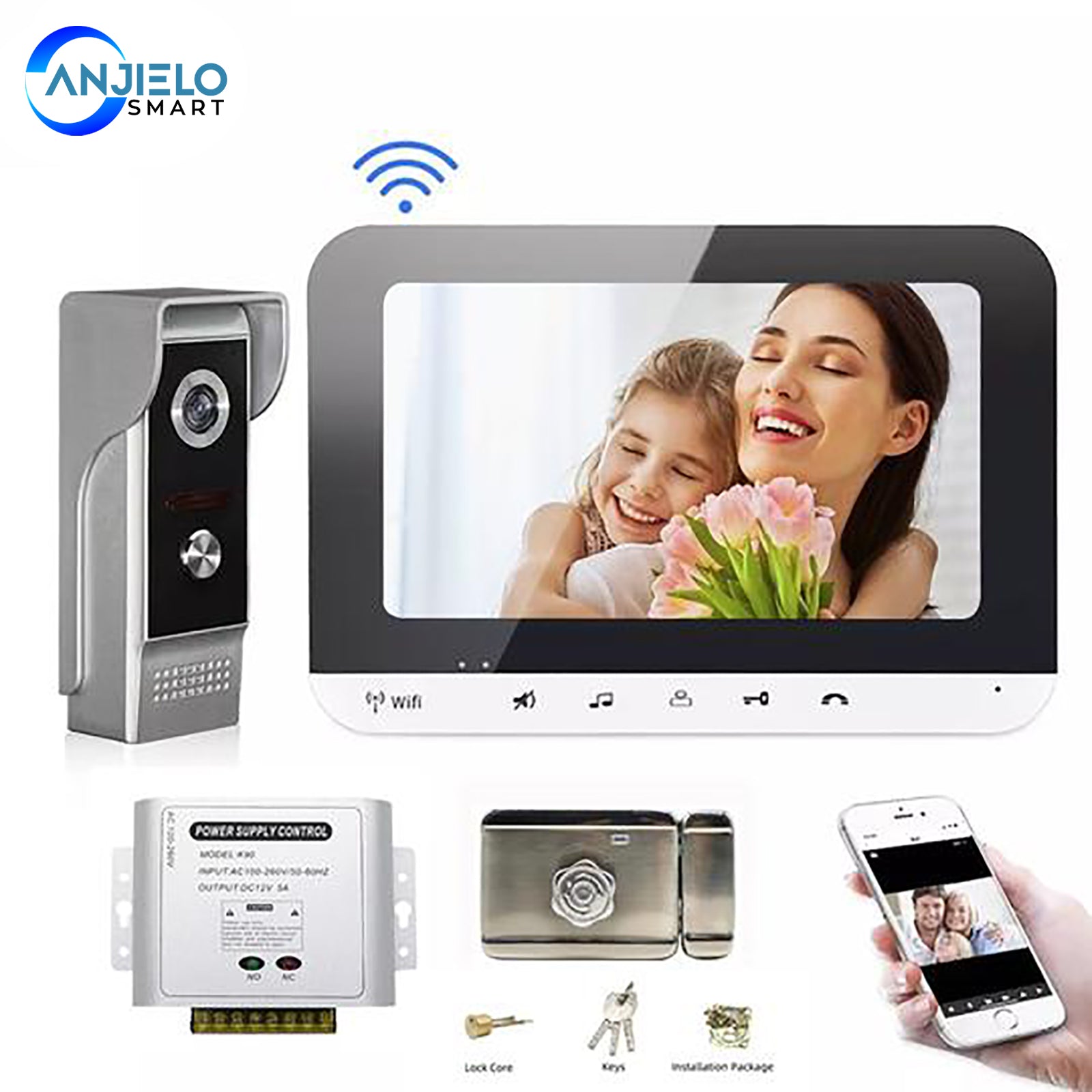 Wifi Video Doorphone Intercom System IOS/Android Smart Mobile Phone app Remote Control/Access Control Power Supply/Electric Lock