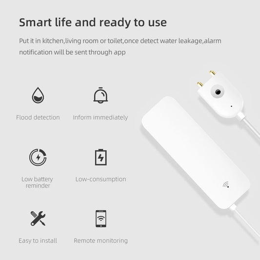 Wifi Water Leakage Sensor Detector Overflow Flood Leakage Alerts Remote Monitor Leak Notifications for Security System