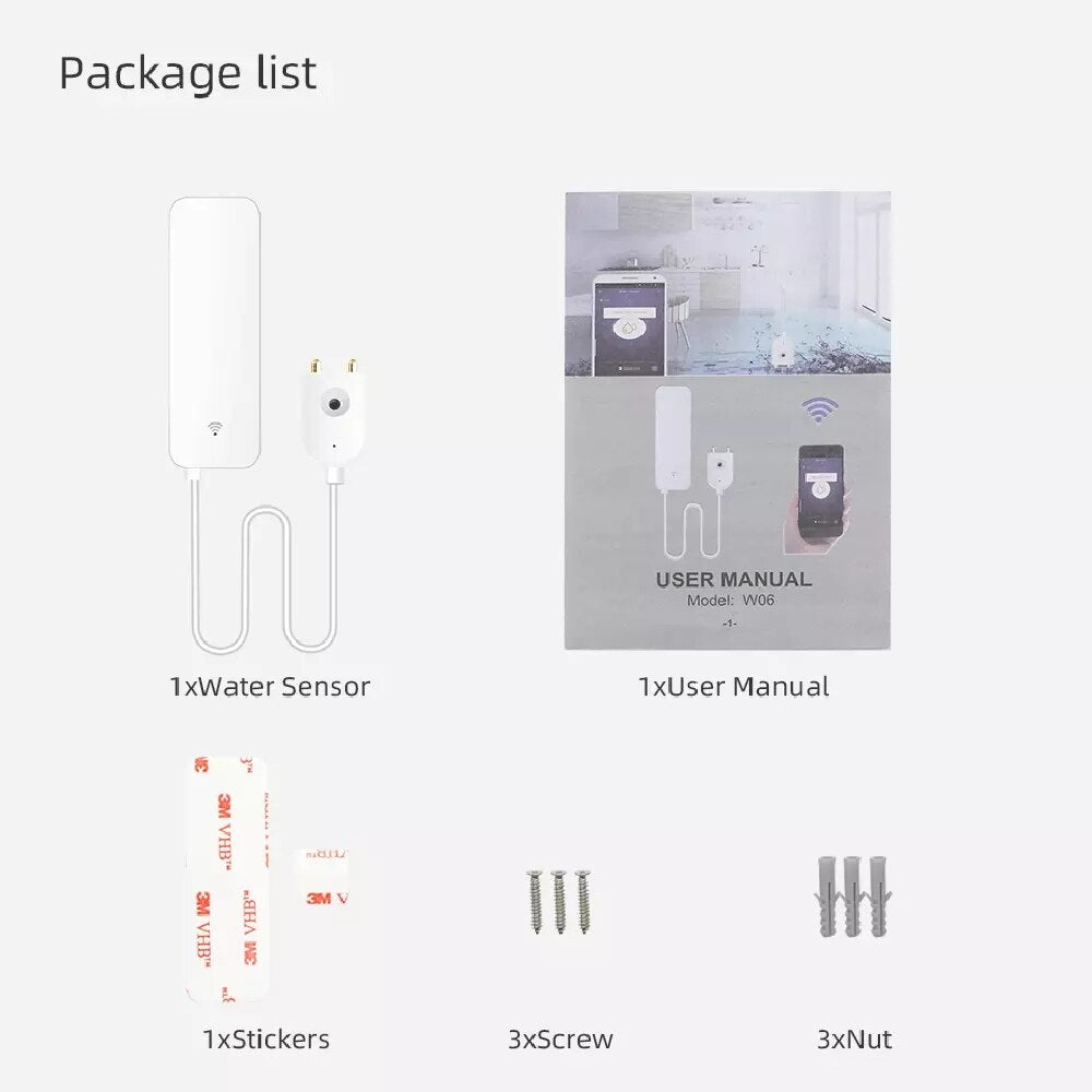 Wifi Water Leakage Sensor Detector Overflow Flood Leakage Alerts Remote Monitor Leak Notifications for Security System