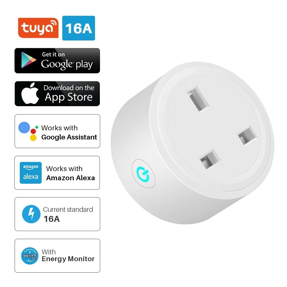 Wireless WiFi Smart Plug Socket 16A Power Monitor Timing Function Tuya Smart Life APP Control Works With Alexa Google Assistant