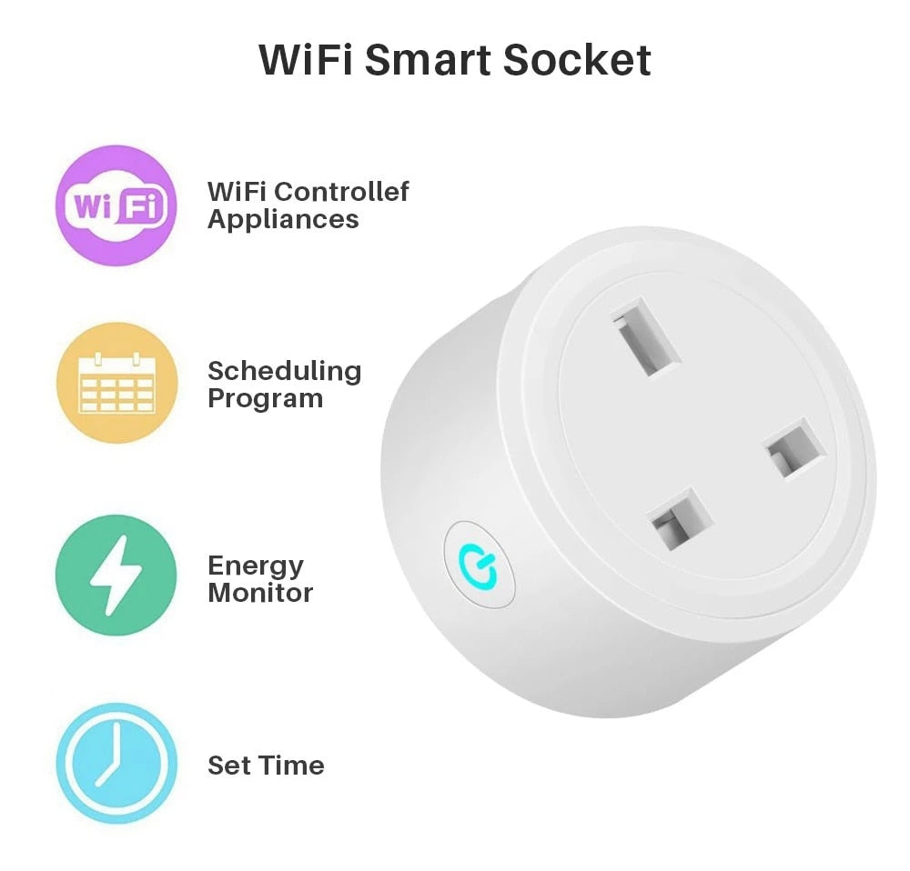 Wireless WiFi Smart Plug Socket 16A Power Monitor Timing Function Tuya Smart Life APP Control Works With Alexa Google Assistant