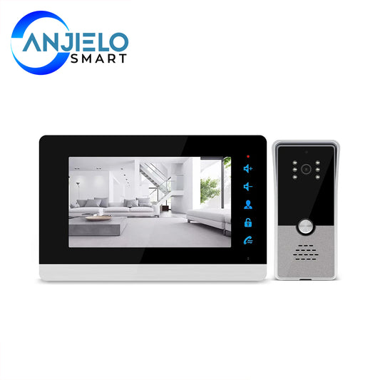 AnjieloSmart 7'' Video Intercom Video Door Phone System, 600TVL Wide Angle Degree Day and Night Vision