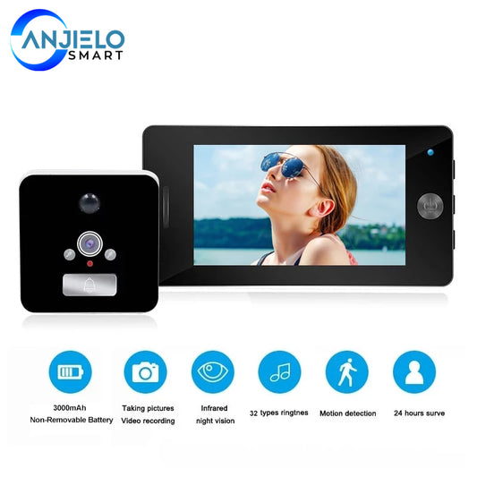 4.3 inch Wifi Video Doorbell Peephole Camera LCD Screen Door Viewer Video Recording Motion Detection Night Vision 7 languages