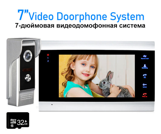 AnjieloSmart 7'' LCD Video Doorbell Intercom System Motion Detection Record with 32G Memory SD Card Home Access Control System