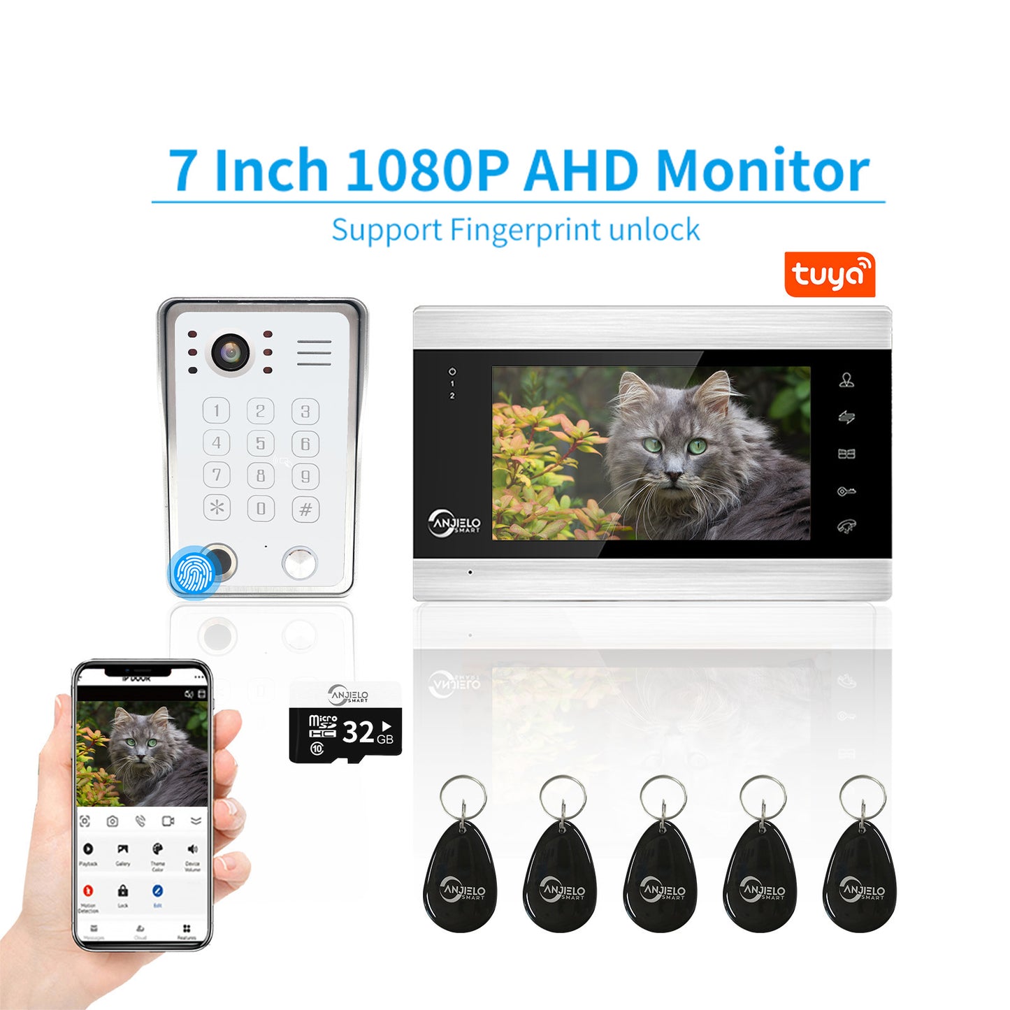 7 inch Touch Button screen Video Door Phone Rfid Card Access Control System Doorbell with Fingerprint and password unlock Video Intercom System
