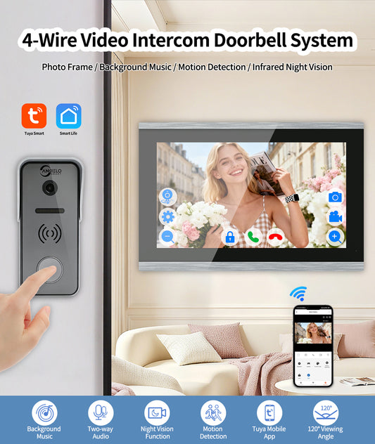 Anjielo 4 Wire 7/10 inch Motion Detection Video Intercom System With Photo Frame With Infrared Night Vision for Villa
