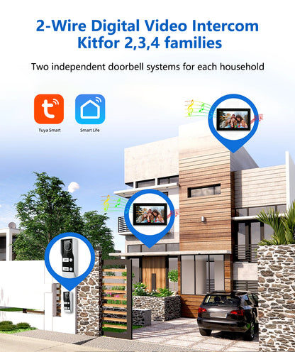 Anjielo 2 WIre Video Intercom Systems with 7/10 inch Video Monitor Video Doorbell VIdeo Doorphone Intercom for 1/2/3/4 Household
