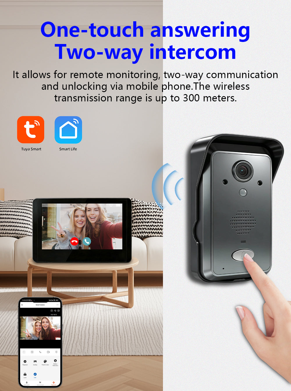 WiFi Halow 7-inch Tuya Wireless Video Intercom with Anti-Tamper Alarm and PIR Human Body Sensor for 24/7 Active Protection