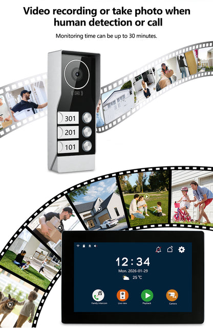 Anjielo 2 WIre Video Intercom Systems with 7/10 inch Video Monitor Video Doorbell VIdeo Doorphone Intercom for 1/2/3/4 Household