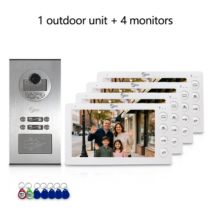 Anjielo 7 Inch Wired Multi Family Video Intercom System 2-12 Units Apartment Building Door Phone with RFID Unlock IP65 Waterproof Outdoor Station