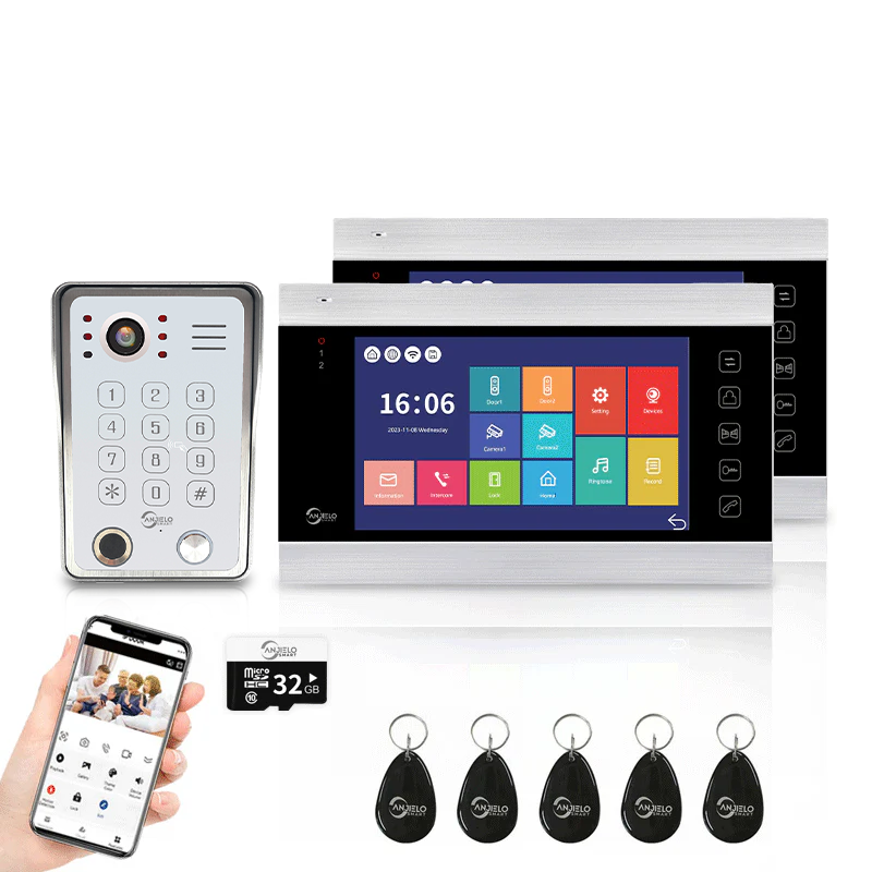 Anjielo 4 Wire Video Intercom System Video Doorbel 7 inch Support Multi-language for Multi Apartment