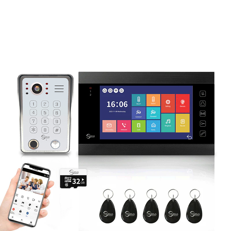 Anjielo 4 Wire Video Intercom System Video Doorbel 7 inch Support Multi-language for Multi Apartment