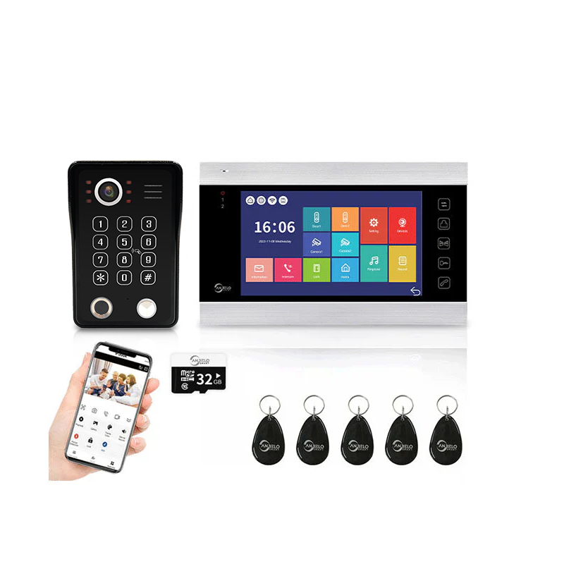 Anjielo 4 Wire Video Intercom System Video Doorbel 7 inch Support Multi-language for Multi Apartment