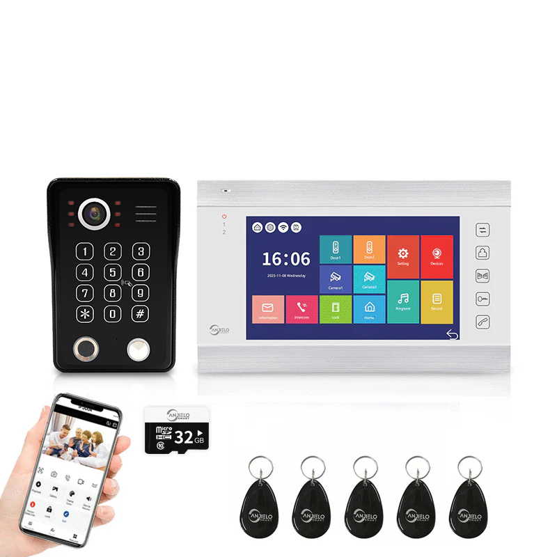 Anjielo 4 Wire Video Intercom System Video Doorbel 7 inch Support Multi-language for Multi Apartment