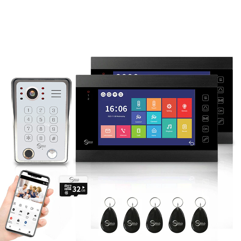 Anjielo 4 Wire Video Intercom System Video Doorbel 7 inch Support Multi-language for Multi Apartment