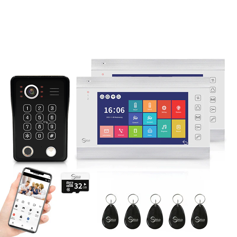 Anjielo 4 Wire Video Intercom System Video Doorbel 7 inch Support Multi-language for Multi Apartment