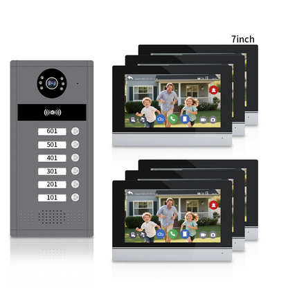 Anjielo Tuya 4 Wired Video Apartment Intercom System 7 Inch Monitor Support 6/12/18/24 Units 1080P Doorbell Intelligent Doorphone Kit with Motion Detection,Anti-tamper Alarm,3 in 1 Unlock for Flat House