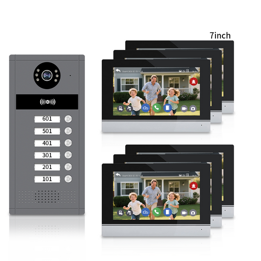 Anjielo Tuya 4 Wired Video Apartment Intercom System 7 Inch Monitor Support 6/12/18/24 Units 1080P Doorbell Intelligent Doorphone Kit with Motion Detection,Anti-tamper Alarm,3 in 1 Unlock for Flat House