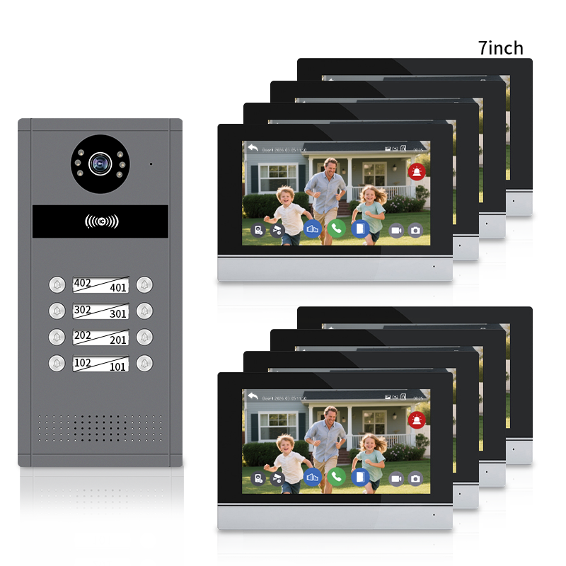 Anjielo Tuya 4 Wired Video Apartment Intercom System 7 Inch Monitor Support 6/12/18/24 Units 1080P Doorbell Intelligent Doorphone Kit with Motion Detection,Anti-tamper Alarm,3 in 1 Unlock for Flat House