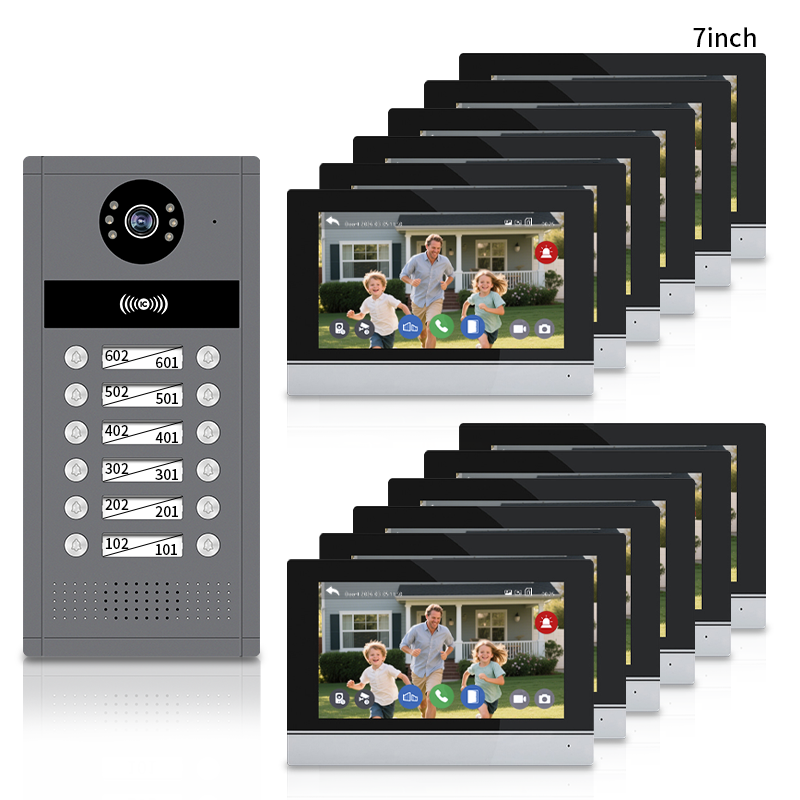 Anjielo Tuya 4 Wired Video Apartment Intercom System 7 Inch Monitor Support 6/12/18/24 Units 1080P Doorbell Intelligent Doorphone Kit with Motion Detection,Anti-tamper Alarm,3 in 1 Unlock for Flat House