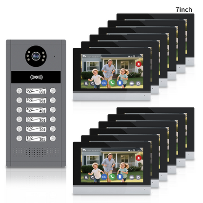 Anjielo Tuya 4 Wired Video Apartment Intercom System 7 Inch Monitor Support 6/12/18/24 Units 1080P Doorbell Intelligent Doorphone Kit with Motion Detection,Anti-tamper Alarm,3 in 1 Unlock for Flat House
