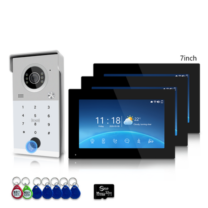 Anjielo 4 Wire Video Intercom System with 7/10 inch Touch Monitor, Digital Photo Frame, Music Playback, 5-in-1 Unlock (Fingerprint/Password/ID Card/Indoor Unit/Tuya App), Motion Detection & Infrared Night Vision for Villa Home