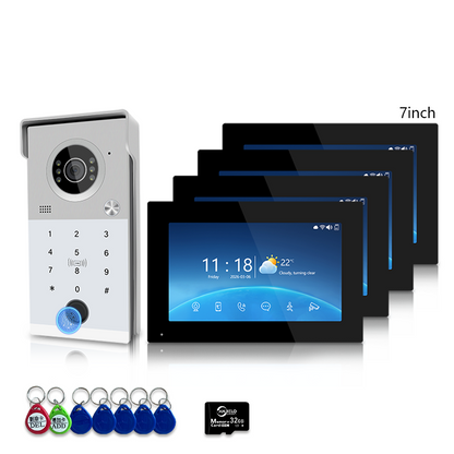 Anjielo 4 Wire Video Intercom System with 7/10 inch Touch Monitor, Digital Photo Frame, Music Playback, 5-in-1 Unlock (Fingerprint/Password/ID Card/Indoor Unit/Tuya App), Motion Detection & Infrared Night Vision for Villa Home