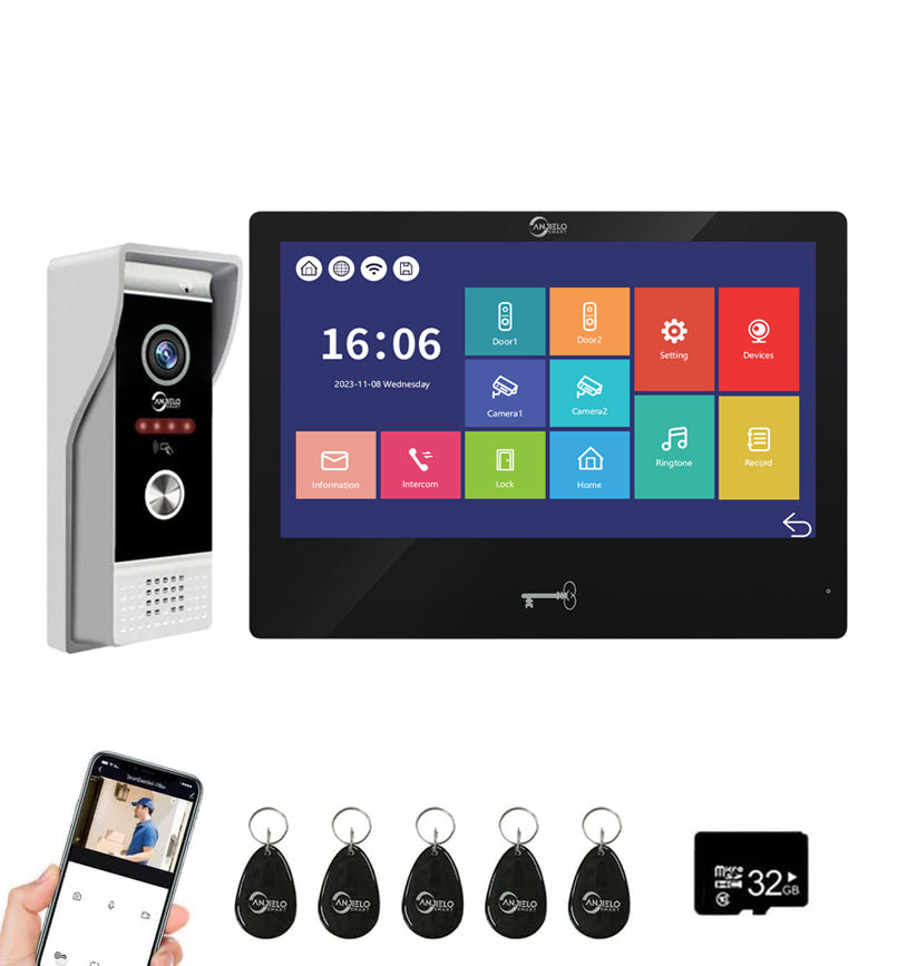 ANJIELO Smart Wired Video Doorbell Apartment Intercom System, WiFi 10.1 Inch Touch Monitor, HD Camera with Motion Detection and Can Change Detection Area