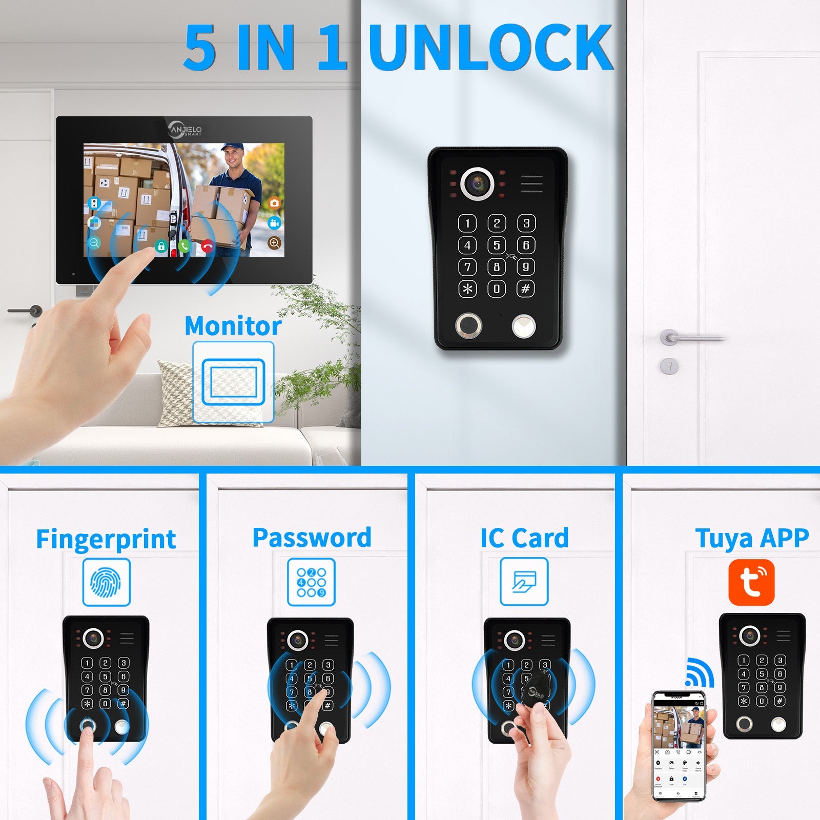 1080P Tuya Smart WiF Video Door phone Doorbell Camera with RFID Card unlcok Fingerprint and Passcode unlock for the Apartment Intercom System for Home Villa - Zhongshan Anjielo Smart Technology Co., Ltd